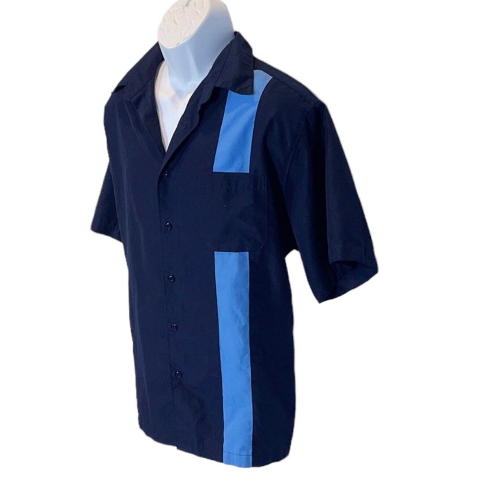 Cafe Luna Men's Blue Navy Blue Short Sleeve Button Guayabera Shirt Sz XL